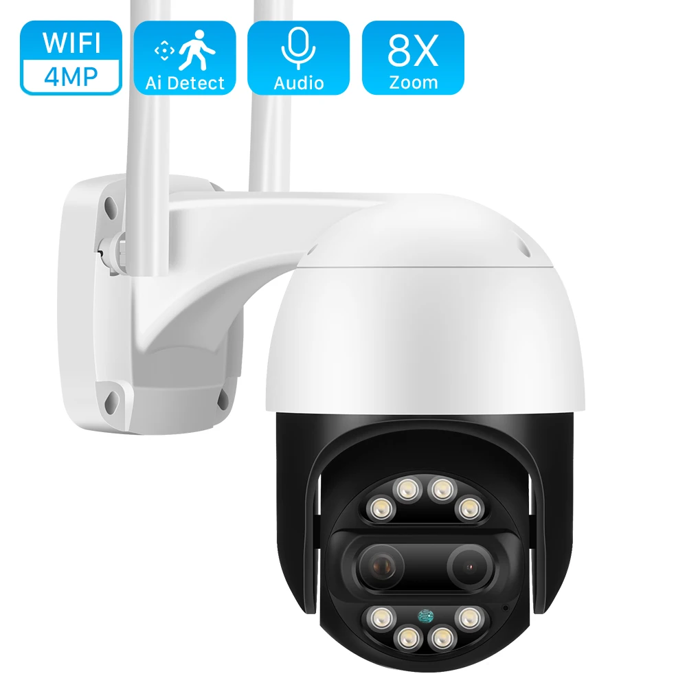 

4MP 8X Zoom Wifi IP Camera Dual Lens 2.8mm + 12mm 80M Infrared Color Night Vision Ai Human Detect Outdoor CCTV Security Camera