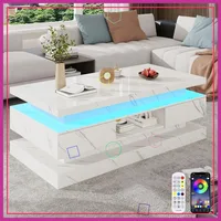 47.2 Inch LED Coffee Table with Sliding Drawers, Double-Layer Design for Living Room Furniture