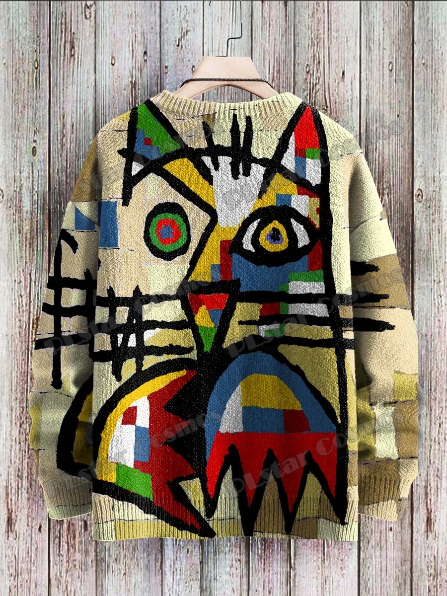 Halloween-Geist mit Katze & Vintage Katzen muster 3d gedruckt Herren gestrickt Pullover Winter Unisex lässig gestrickt Pullover Pullover zzm62 – Detail 14
