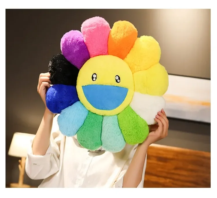 Cozy Sunflower Plush Cushion Creative Smile Rainbow Sunflower Cushion Sofa Decorative Pillow Bedroom Back Plush Accessories Gift