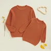 Autumn Winter Fashion Mommy and Me Matching Sweaters Solid Color Ribbed Long Sleeve Round Neck Chunky Knit Tops 2