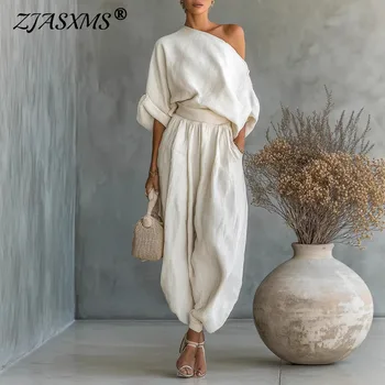 Elegant Skew Collar Long Sleeve Set 1