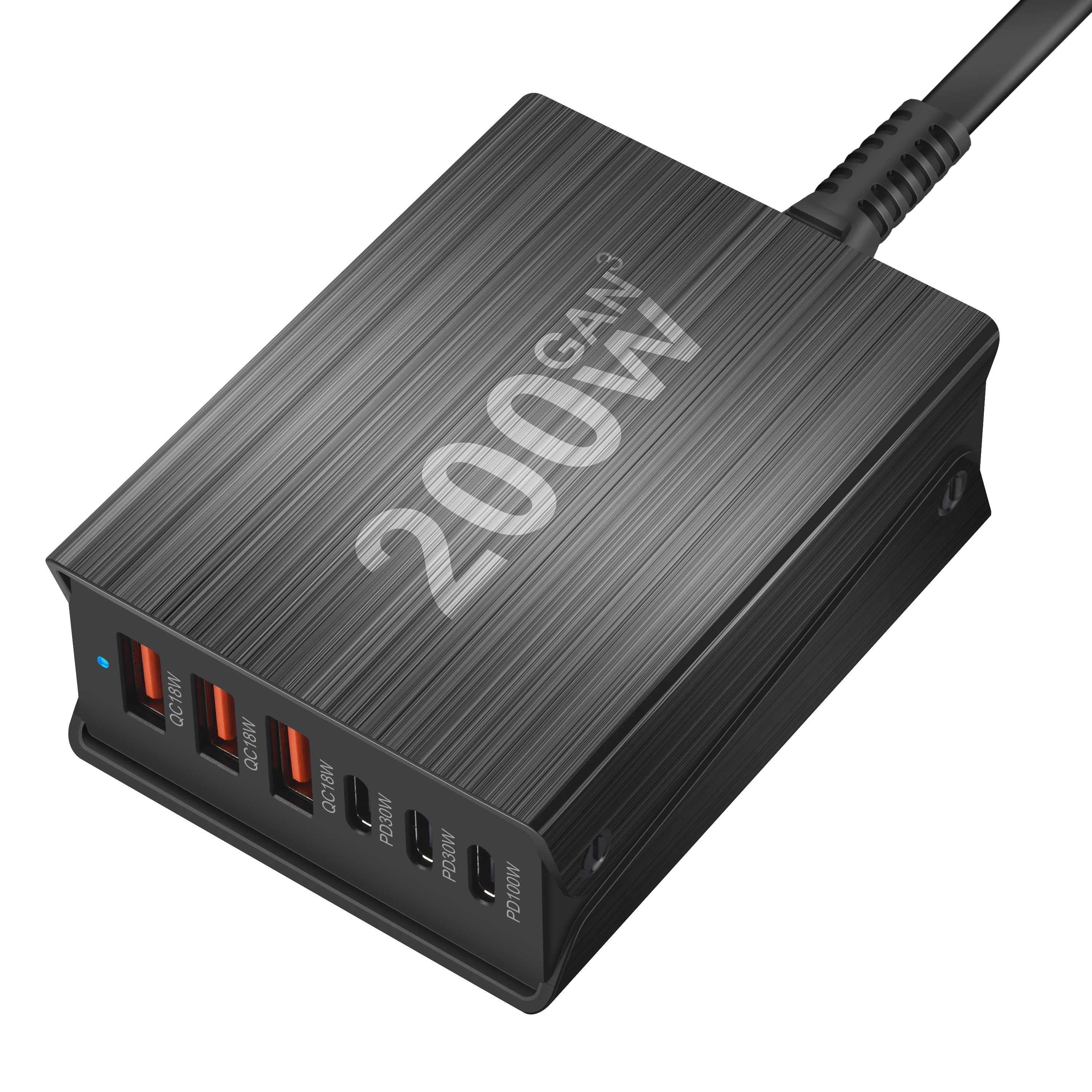 สถานีชาร์จ USB-C แบบเร็ว 6 พอร์ต 200W พร้อมหัวชาร์จ PD สำหรับมือถือและแท็บเล็ต พกพาสะดวก