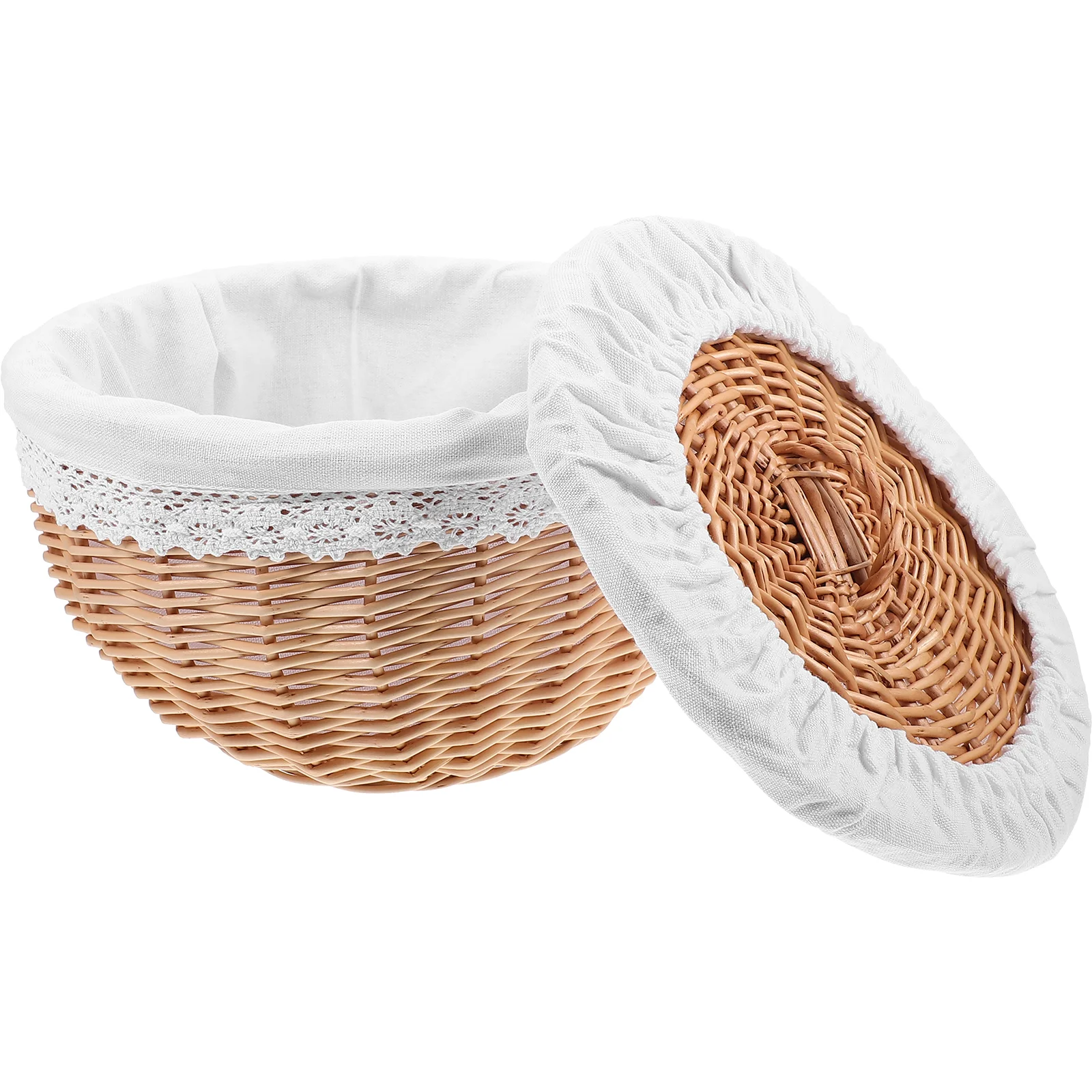 

1Pc Bread Basket Serving Bread Basket With Lid Wicker Food Storage Basket Removable Liner Cover Tabletop Food Vegetables