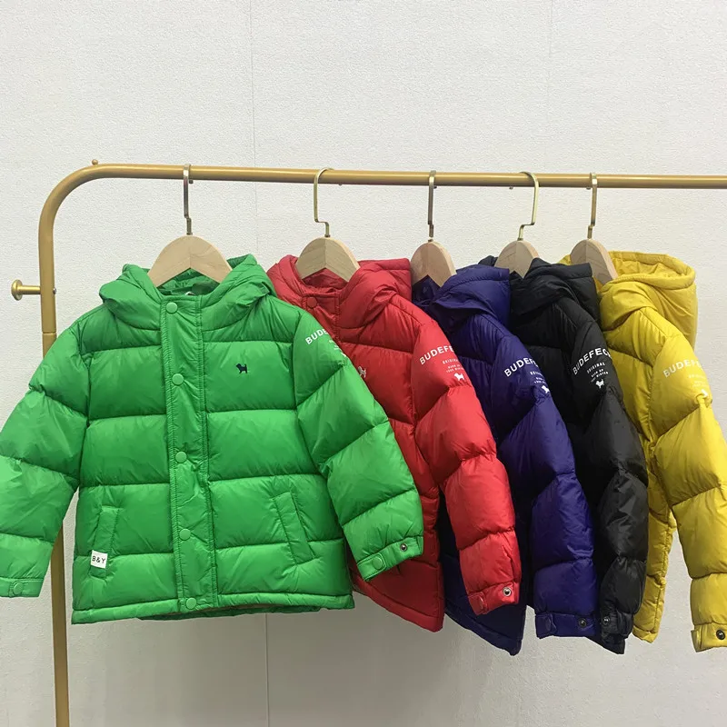 

2023 Winter Girls Boys Casual Dog Hooded Duck Down Jacket Soft Light Kids Coat Warm Outerwear