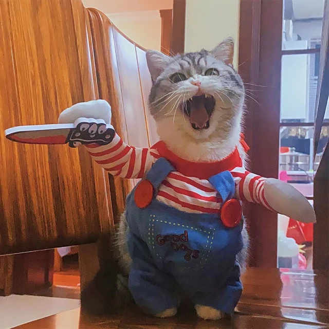 Funny Cat Clothes Halloween Cosplay Costumes For Small Medium Dog Cats Creative Pet Party Kitten Jumpsuits Soft Warm Cat Coat 2