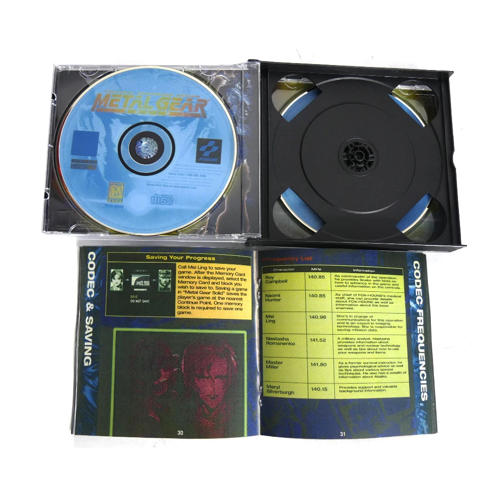 PS1 메탈 기어 매뉴얼 포함 카피 디스크 게임 블랙 바텀 언락 콘솔 스테이션 1 레트로 광학 드라이버 비디오 게임 부품