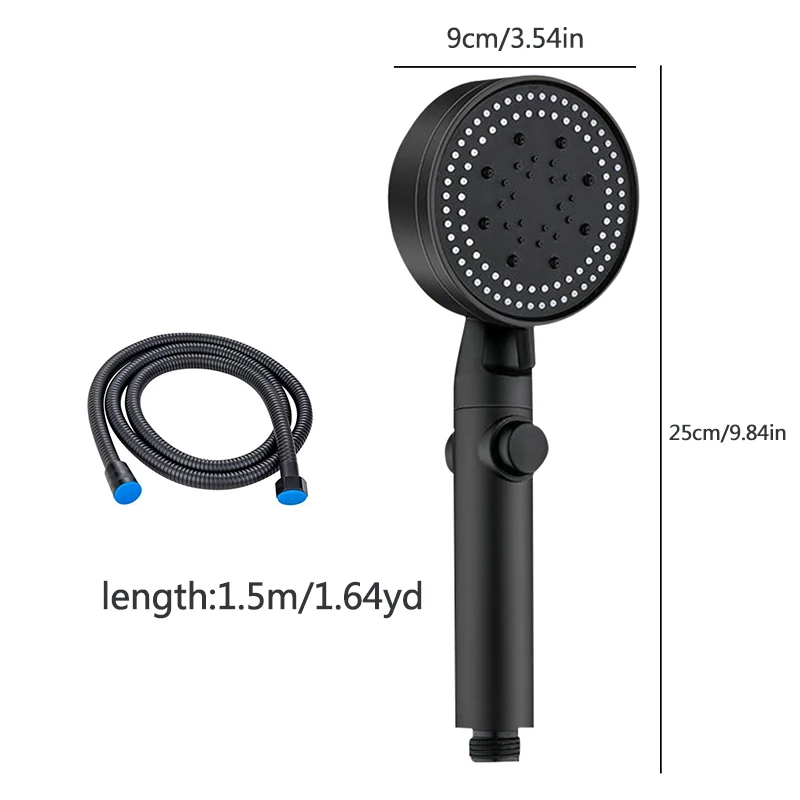 Shower Head Five-Speed Adjustable Large Water Spray Multi-Function Supercharged Water Saving Shower Head Black Silver Shower Single Head