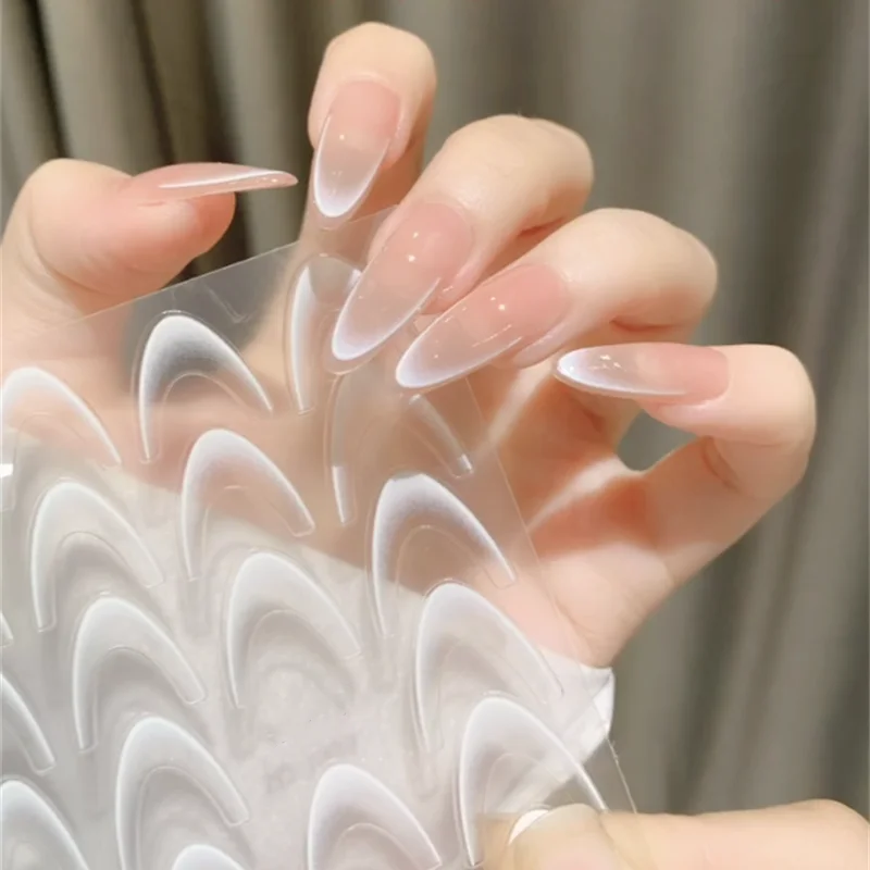 5D Black/White Smile Line Design Nail Decals French Gradient Nail Sticker Self-Adhesive Tips Guides Decor 14pcs/Set