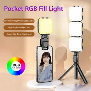 Clip-on RGB Selfie Light Desktop Fill Light Rechargeable LED Phone Light for Tablet Laptop Live Photography Makeup Video