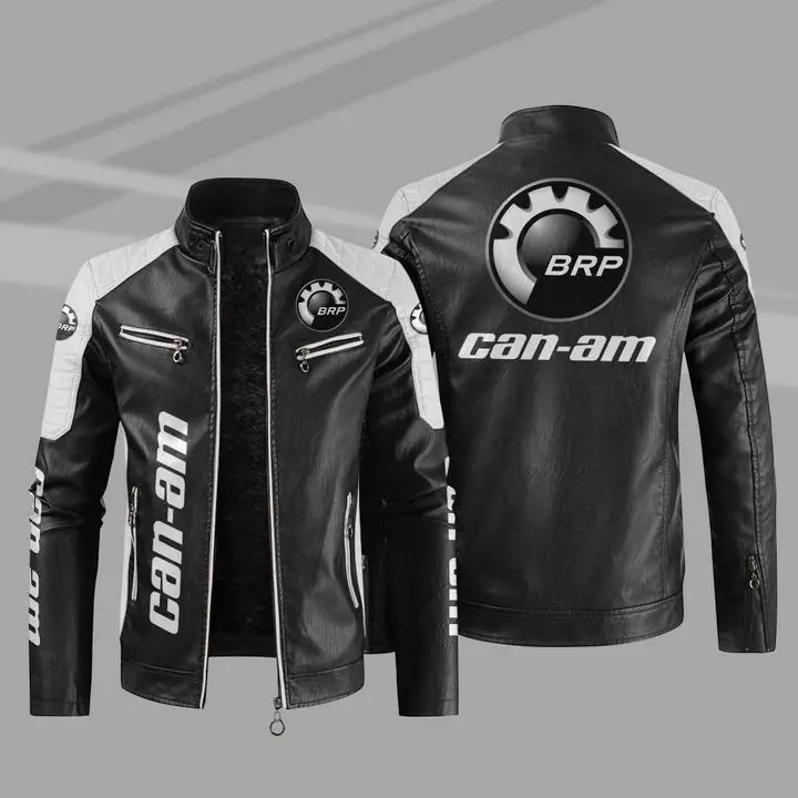 

2023 New Winter Men's Brp Can-am Logo Jacket Fashion Motorcycle Zipper Jacket Outwear Keep Warm Thickened Leather Man Coat