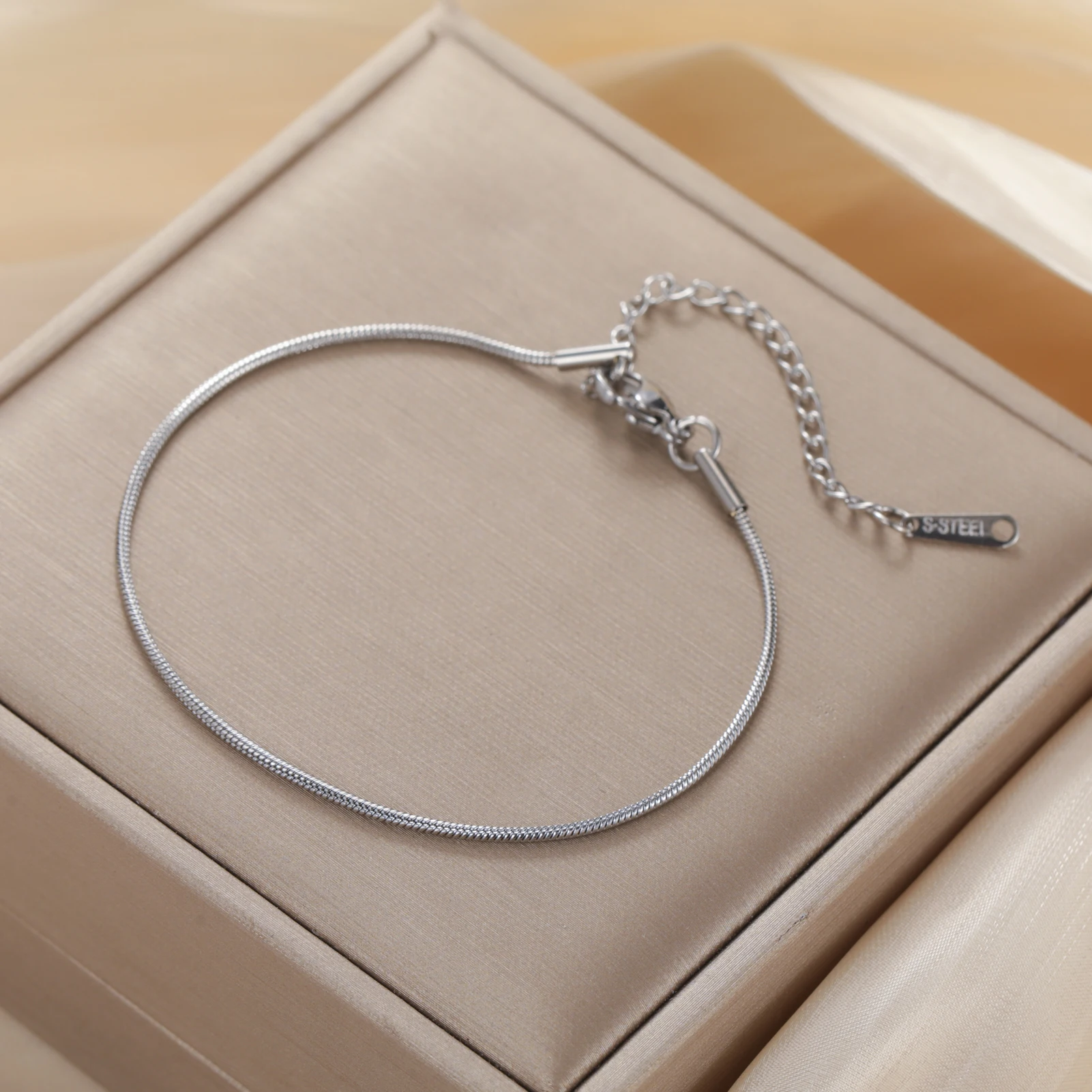 Teamer Stainless Steel Basic Snake Chain Anklet for Women Girls Minimalist Bracelet Summer Beach Foot Jewelry