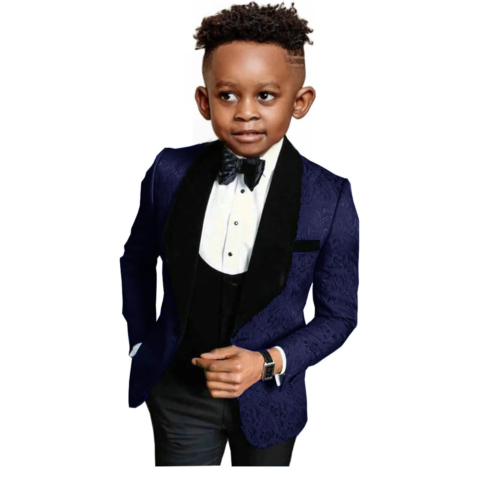 New Boys Suit Wedding Tuxedo 3 pieces Suit White Floral Jacket Pants Vest Formal Party Kids Clothes