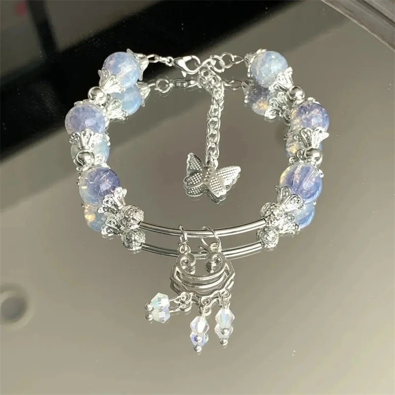 Süße Rosa Kristallperlen-Armbänder für Frauen Modische Schleifenanhänger-Quastenketten-Armbänder Charms Sommer-Schmuck-Accessoires – Detail 5