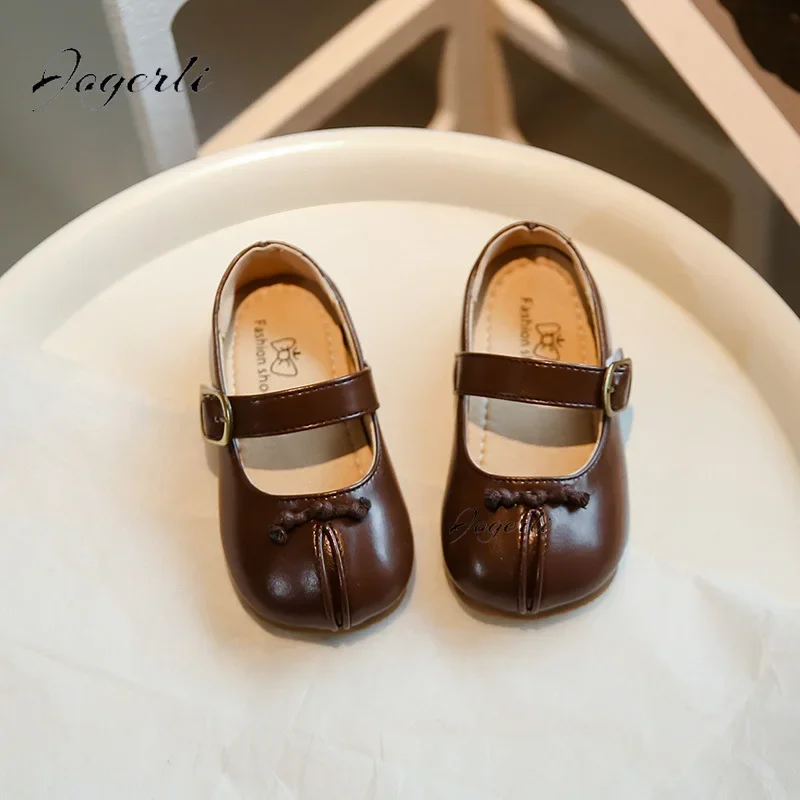 Children's Little PU Leather Shoes 2024 Spring New Girl Soft Sole Anti slip Princess Loafer Fashion Baby Flats Size 23-34 5