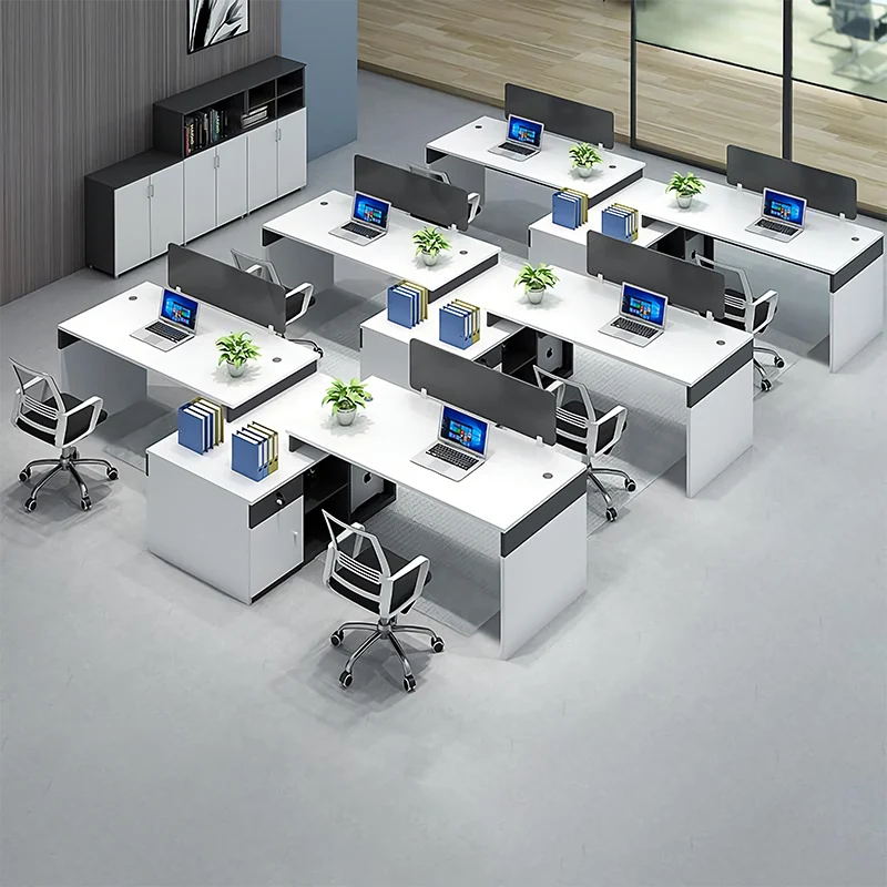 Mesa L Shape White Luxury Office Table Set 4 Person Seater Executive Computer Modular Staff Office Cubicle Workstation Desk