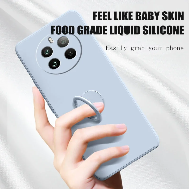 Enhanced Liquid Silicone Ring Stand Shockproof Phone Case - Soft Skin Feel Back Cover