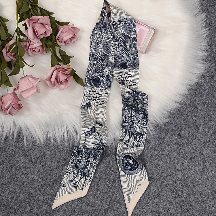 Mulberry Silk Scarf 100*6cm Scarf Female Multifunctional Headband Small Handbag Luxury Ribbon High-end Souvenir feather scarf scarf accessories knitting scarf women tassel shawl