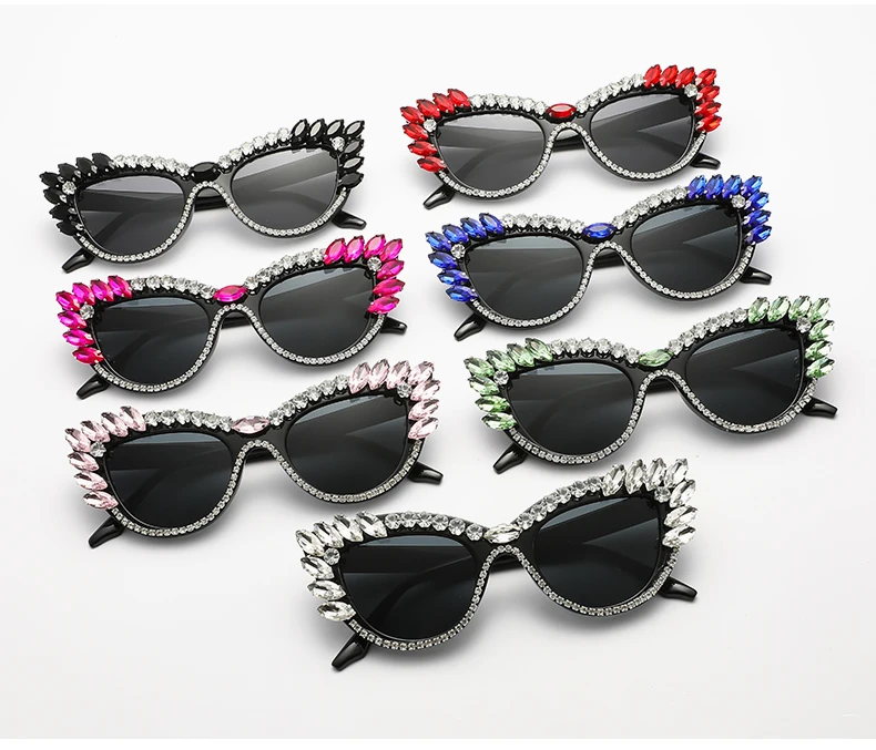 Neue Mode Trend Diamant Sonnenbrille Persönlichkeit Katzenauge bunte große Diamant Brille Frauen Tröpfchen Show weiblich – Detail 13