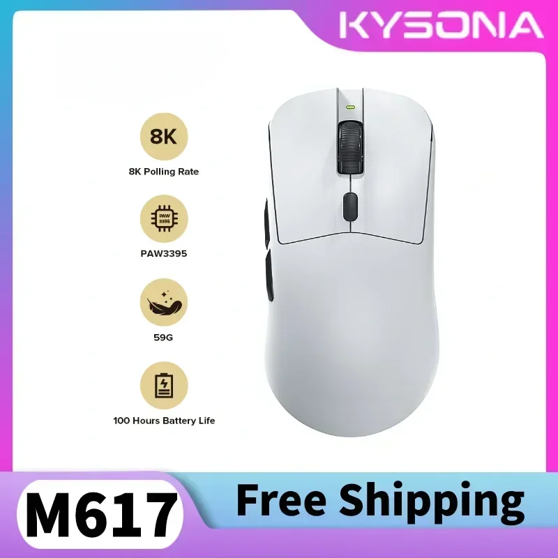 Kysona M6178khz Wireless Bluetooth Lightweight Gaming Mouse PAW3395 26000DPI Low Latency Rechargeable Wired Gaming Mouse