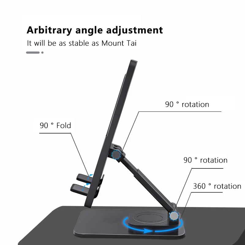 풀 메탈 접이식 360 ° 회전 데스크탑 휴대폰 거치대 스탠드, 아이폰 아이패드 범용 휴대용 기계식 금속 스탠드