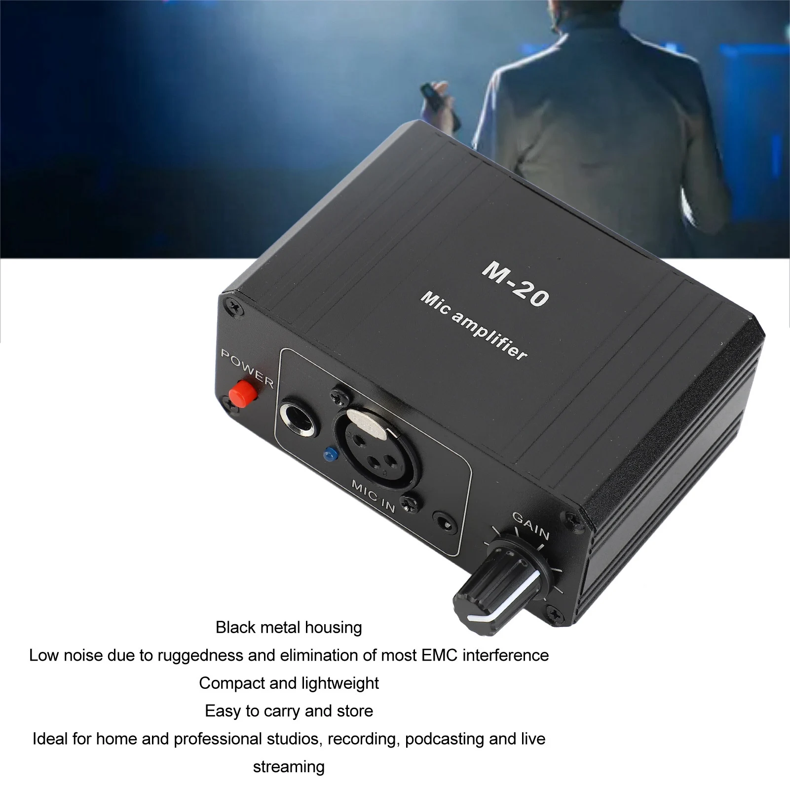 Microphone Preamp Aluminum Alloy Case XLR Output 48V Phantom Power Compact High Gain Microphone Booster for Condenser Microphone
