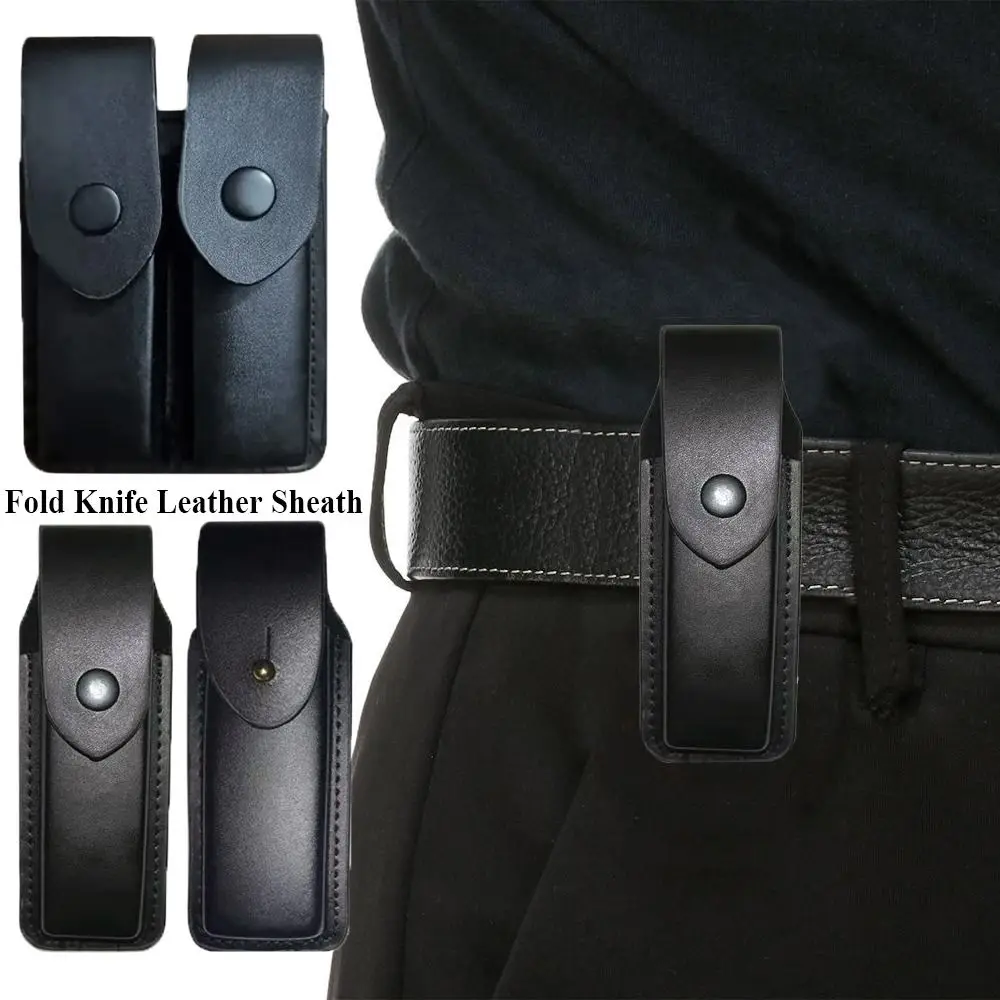 

Portable Black Fold Knife Scabbard Tool Flashlight Belt Loop Case Holder Leather Sheath Pocket Hunt Camp Outdoor Carry Equipment