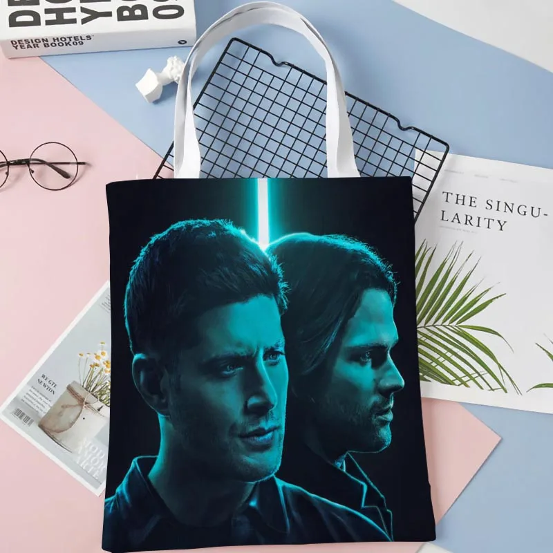 Tote Bags Supernatural TV Print Fabric Eco Handbag High Capacity Shopping Office Reusable Casual Shoulder Bag 1016WJY