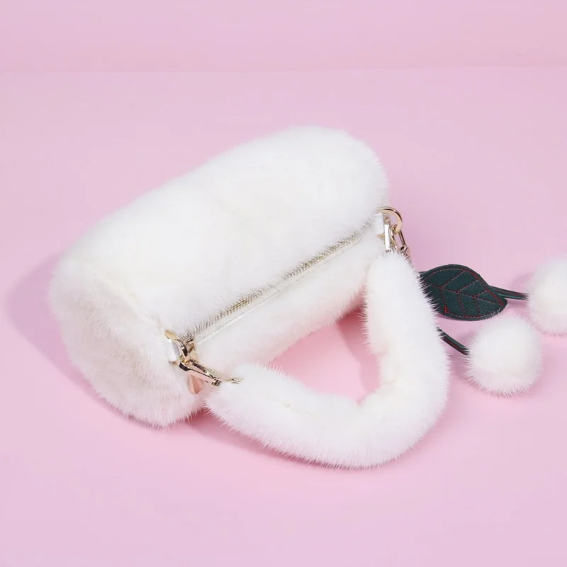 Imported Luxury Mini Fur Handbag Ladies High Quality Mink Fur Pillow Bag Mink Hairball Embellished Premium Fur Bag