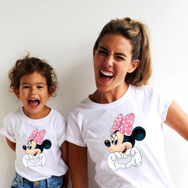 Disney Minnie Mouse Family Shirts Funny Mommy and Me Kids Tshirts Matching Baby Rompers Cotton Family Look Disney Trip Clothes 2