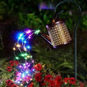 Metal Lantern Solar Watering Can Light Outdoor Solar Waterfall Lights Waterproof Hanging Light Garden Decor Fairy Art Decorative 2