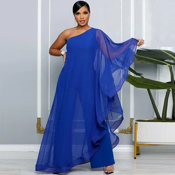 Elegant Chiffon One Shoulder Wide Leg Jumpsuit Women Club Party Birthday Outfits One Pieces Rompers Overalls Combinaison Femme 1