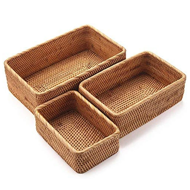 Wicker Storage Baskets for Bathroom, Rattan Rectangular Storage Basket