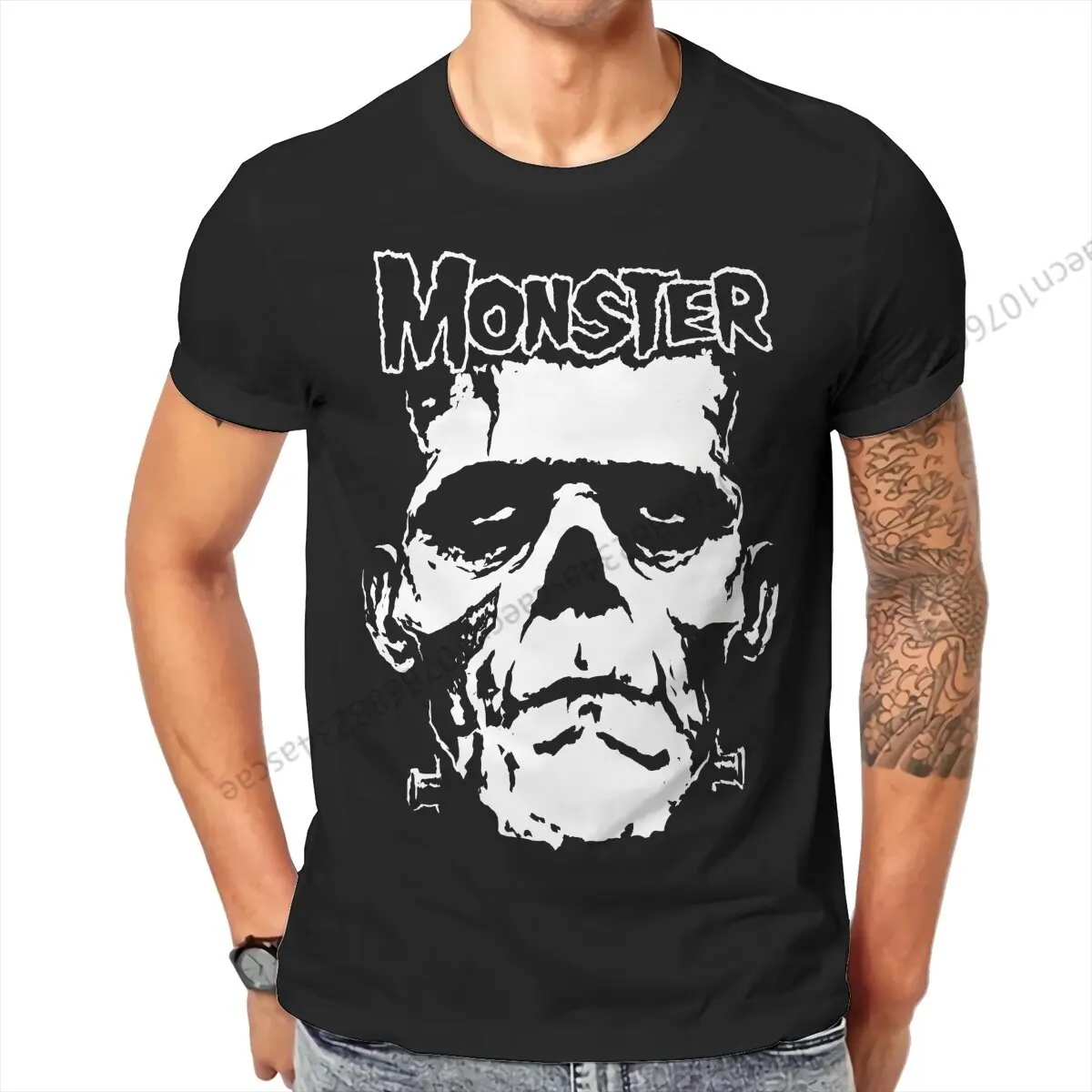 

Футболка Frankenstein с изображением черепа монстра, мужские топы с графическим рисунком, Винтажная летняя хлопковая одежда, футболка