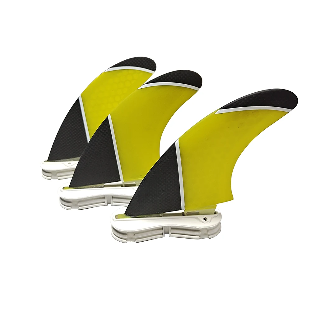 

UP Black/Yellow/Blue color Surf Fins Double Tabs 2 Fins PM-M Double Tabs 2 Tri fin set Fiberglass tri fins Upsurf surfboard fins