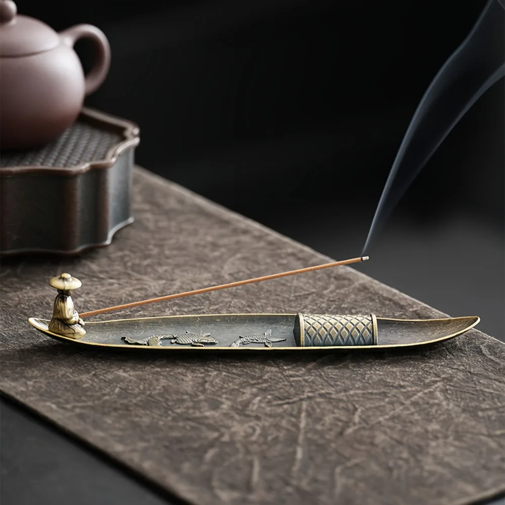 Elegant Japanese Style Incense Holder with fishing boat design and smoking incense stick
