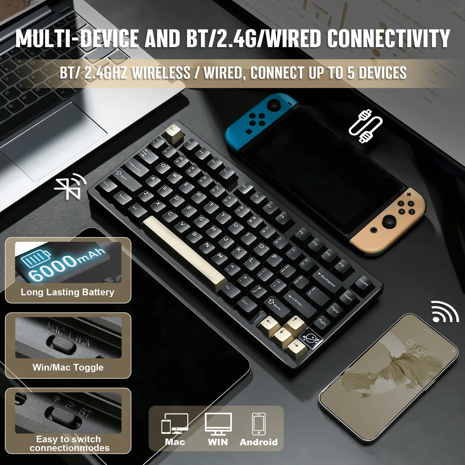 YUNZII AL75 PRO Black Aluminum Gaming Keyboard, 75% Gasket
