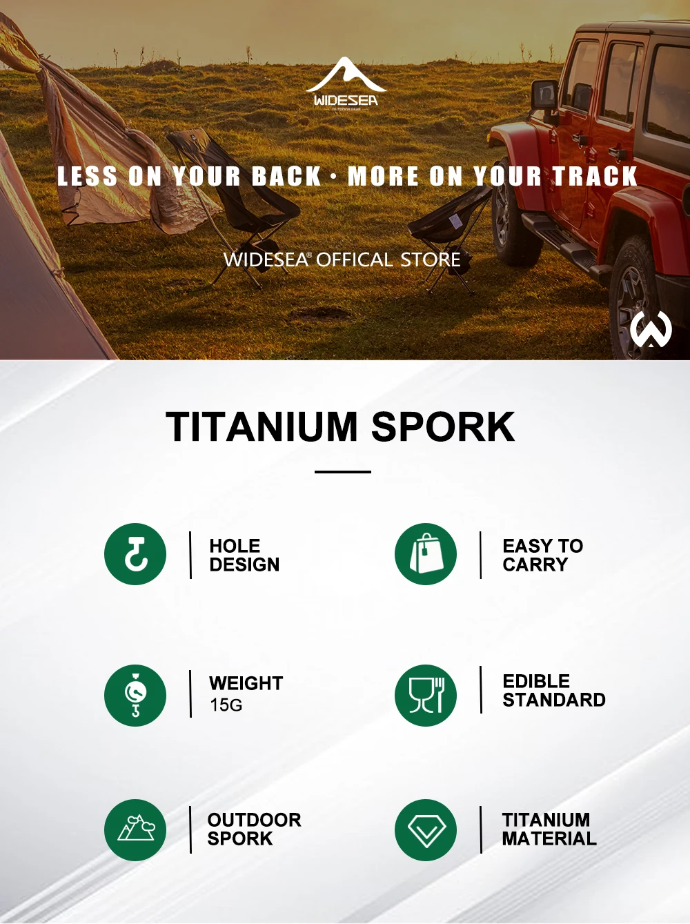 Widesea Camping-Kochset, Spork, Löffel aus Titan, Reisegeschirr, Outdoor-Besteck, Küchenutensilien, Zubehör, Reiseartikel – Detail 1
