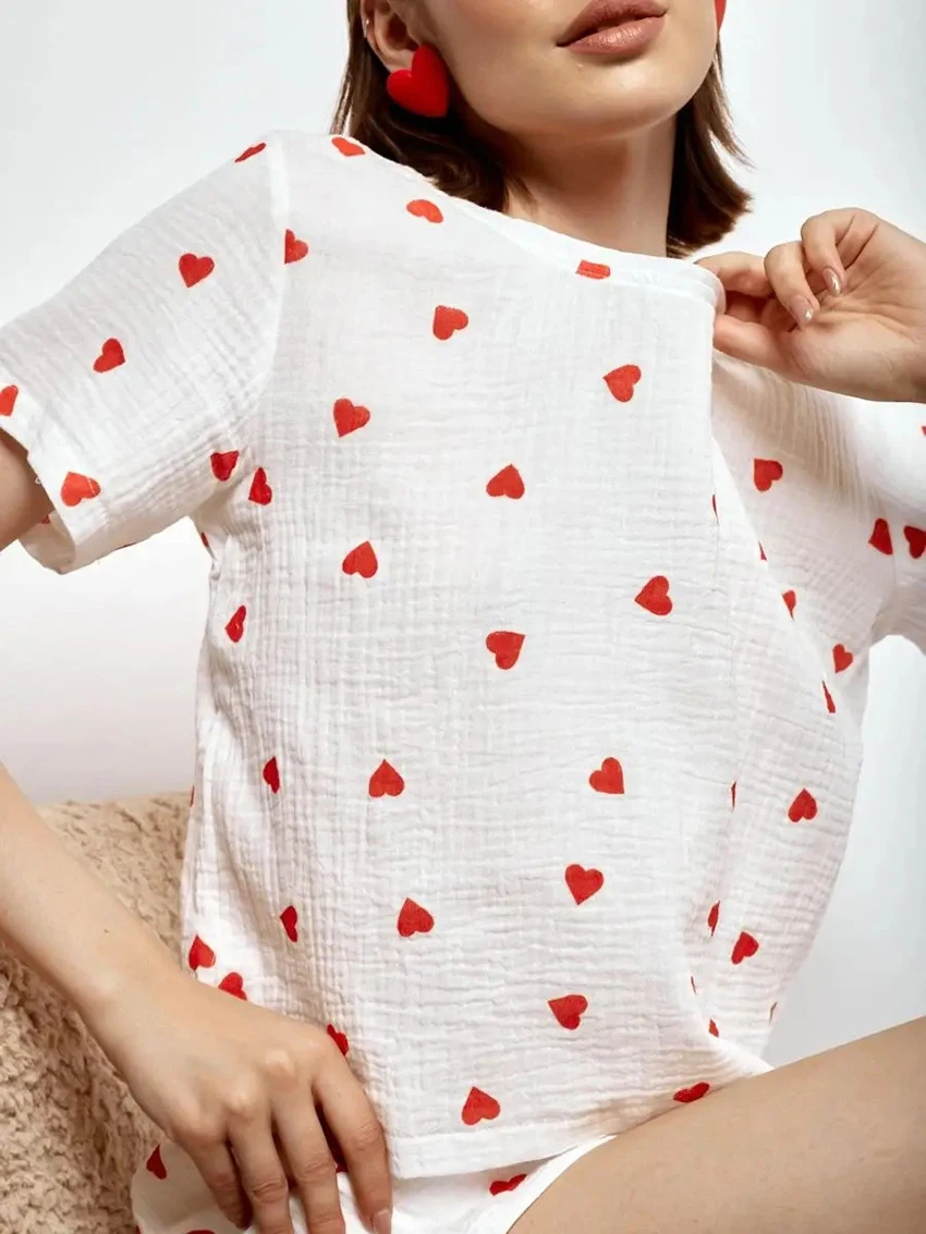 Marthaqiqi Printing Women Nightwear 2 Piece Set Short Sleeve Pajama O-Neck Sleepwear High Waist Shorts Casual Femme Home Clothes