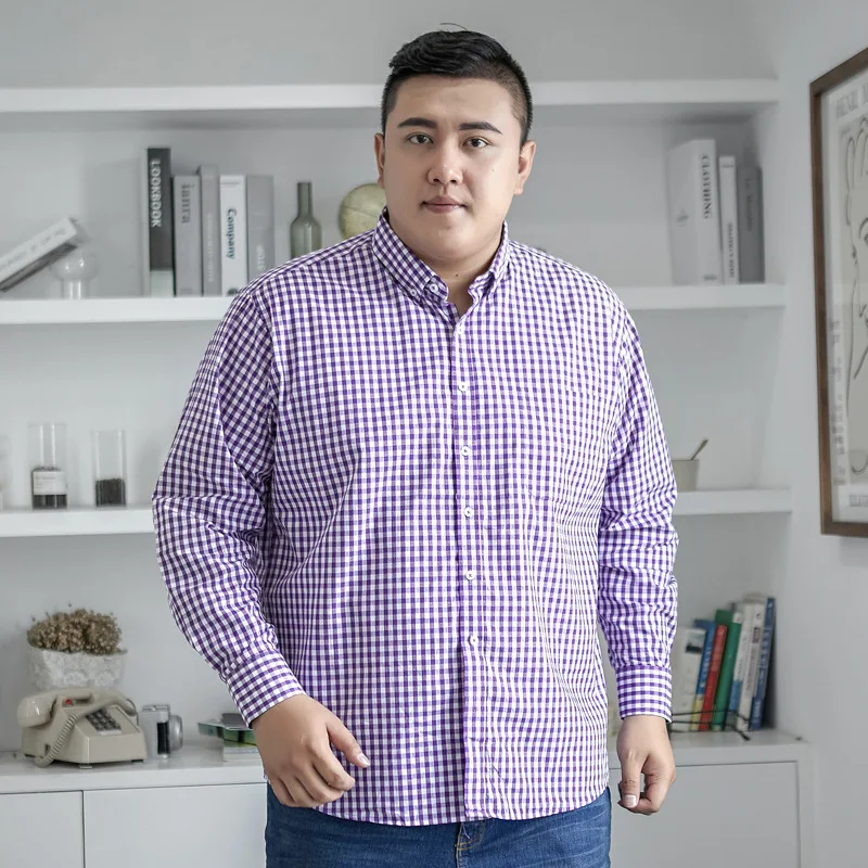 6XL 7XL 8XL 9XL 10XL Large Size Plaid Long Sleeve Shirt Spring Autumn Clothing Casual Youth Men's Loose 50  48 49 150kg 4