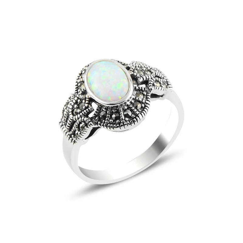 

Silver 925 Sterling Opal & Marcasite Ring
