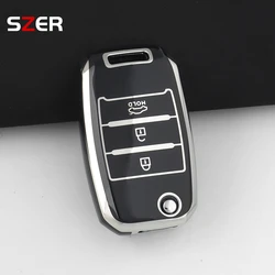 Enhanced TPU Car Flip Key Case Cover - 3/4 Button Protection (3 BTN Black)