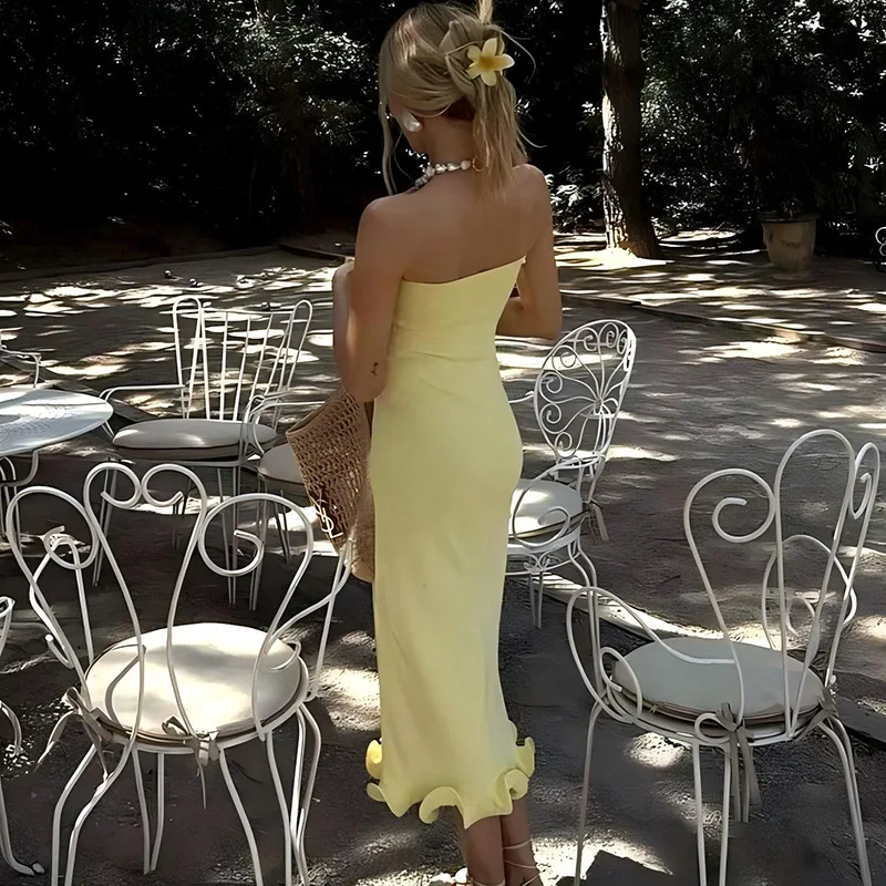 Vestido largo sexy sin espalda para mujer, elegante, ajustado, con ondas, orejas de hongo, patchwork, manga larga, otoño, nuevo