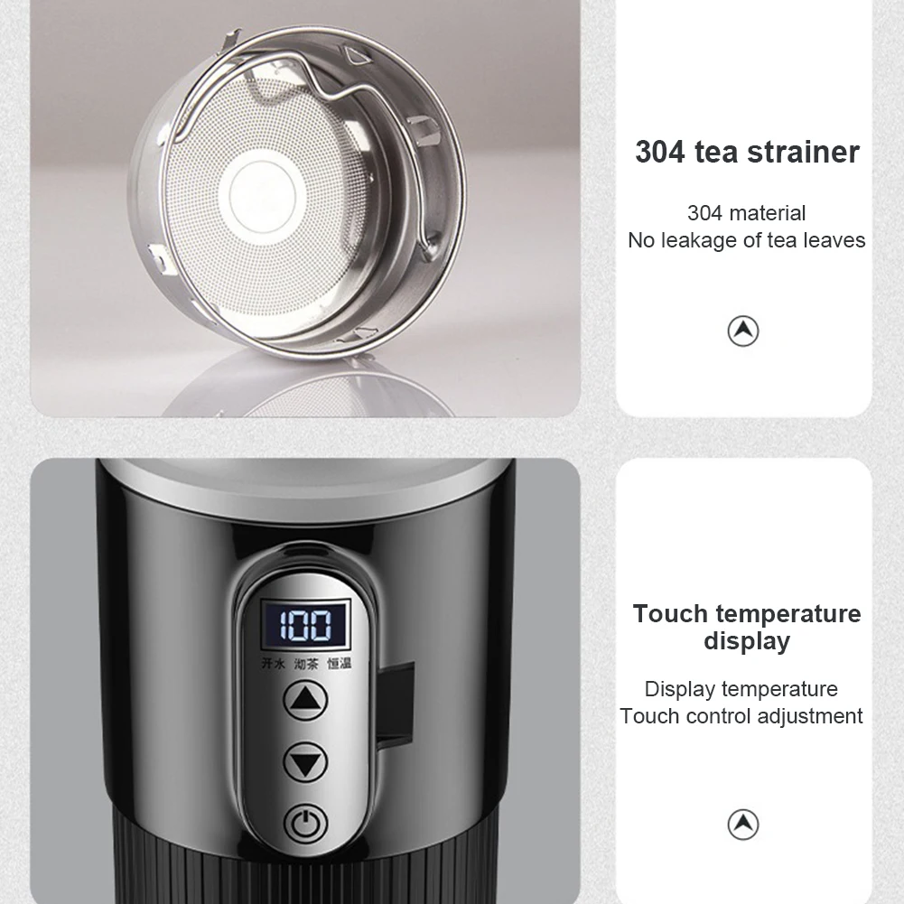12V/24V 차량용 가열컵 디지털 LCD 디스플레이 스테인리스 스틸 휴대용 차량용 가열컵 500ML 컵 커피 우유 가열 주전자