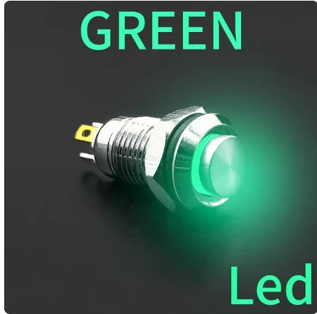 thumbnail image 1 of Botón de Metal resistente al agua, interruptor de cabeza plana alta, luz LED, bloqueo momentáneo, 12V, 24V, 220V, rojo, azul, verde, amarillo y blanco, 8 /10mm, 1 of 5
