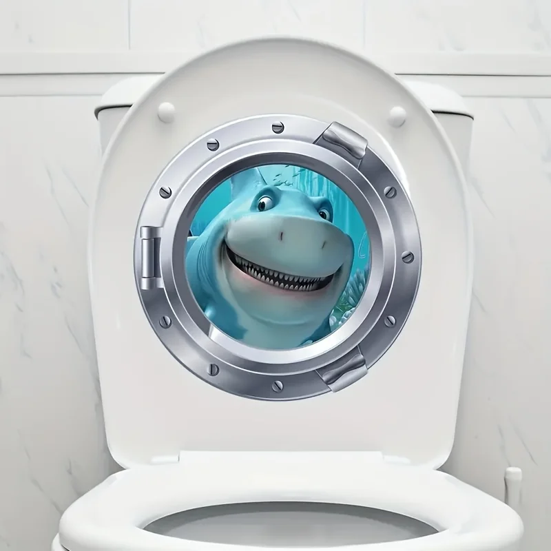 3D Diving Mirror Shark Toilet Stickers Removable Toilet Lid Wc Decoration Self-Adhesive Glass Vinyl Decals Bathroom Accessories