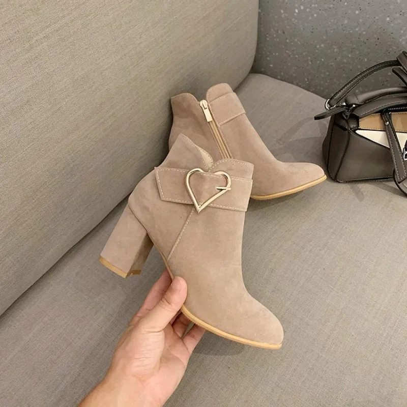Fashionable versatile short boots comfortable single boots round toe autumn winter new Elegant minimalist thick heels high heels