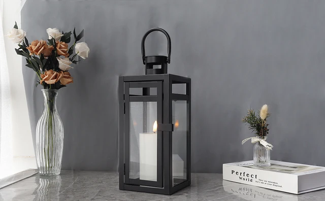 Candelabri Lanterna In Metallo Nero - Set Da 2 Per Decorazioni - Foto 4