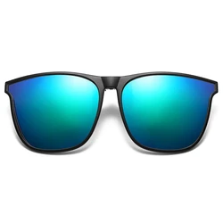 Vintage Polarized Photochromic Night Vision Anti - Glare Square Clip - On Sunglasses (Blue Green)