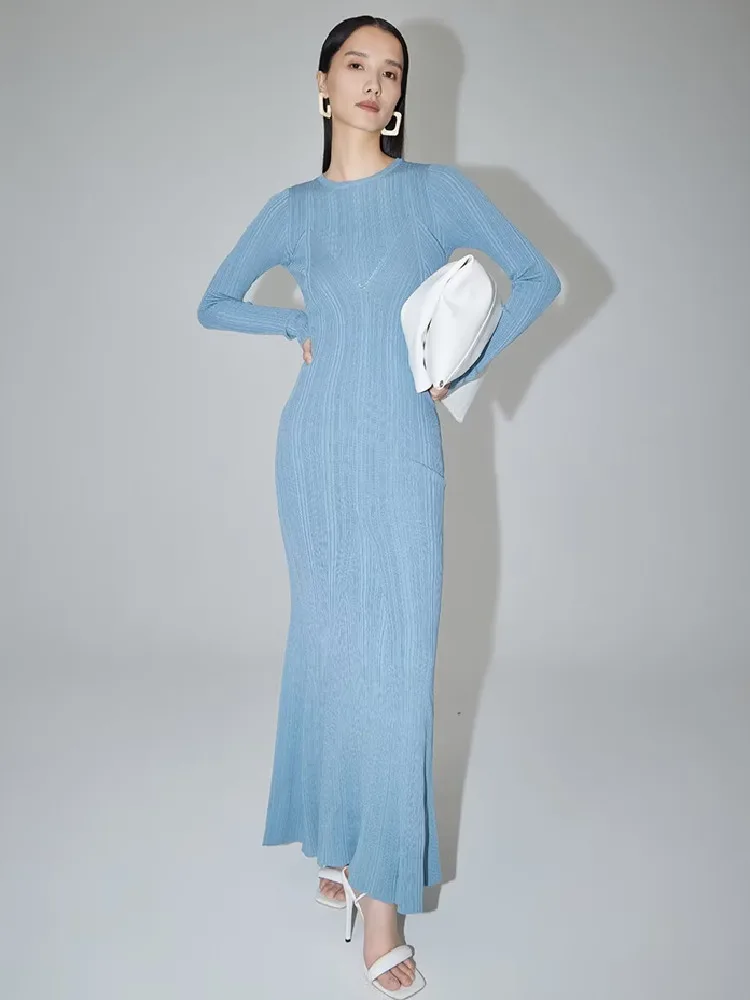 chinese dress ladies Aconiconi| Mermaid minimal sequin knitted sweater dress main image 0